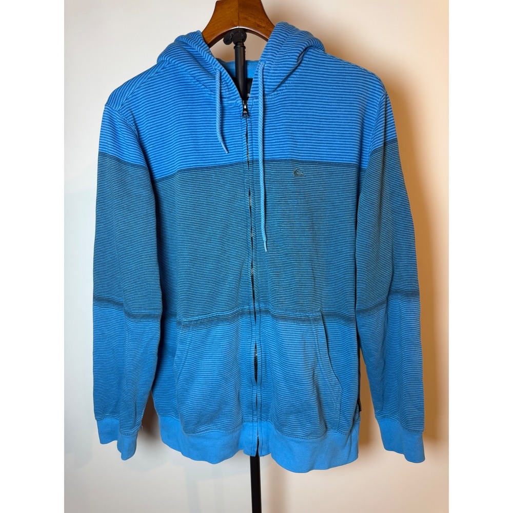 Quiksilver Mens Blue Striped Full Zip Hoodie Sweatshirt Size Medium